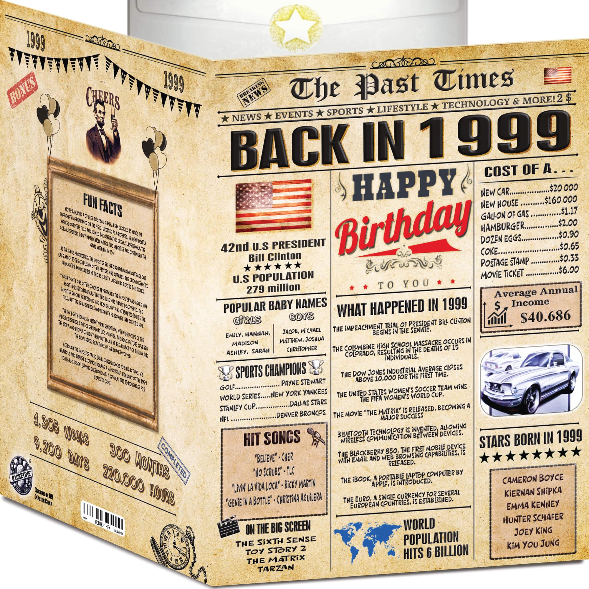 26th Birthday Card for Women Men - Back In 1999 Newspaper - 26 th Happy BIRTHDAY card - 26th birthday gift for Her Him - JUMBO A4 size - 26th birthday decorations - Best gifts for 26 year old man woman