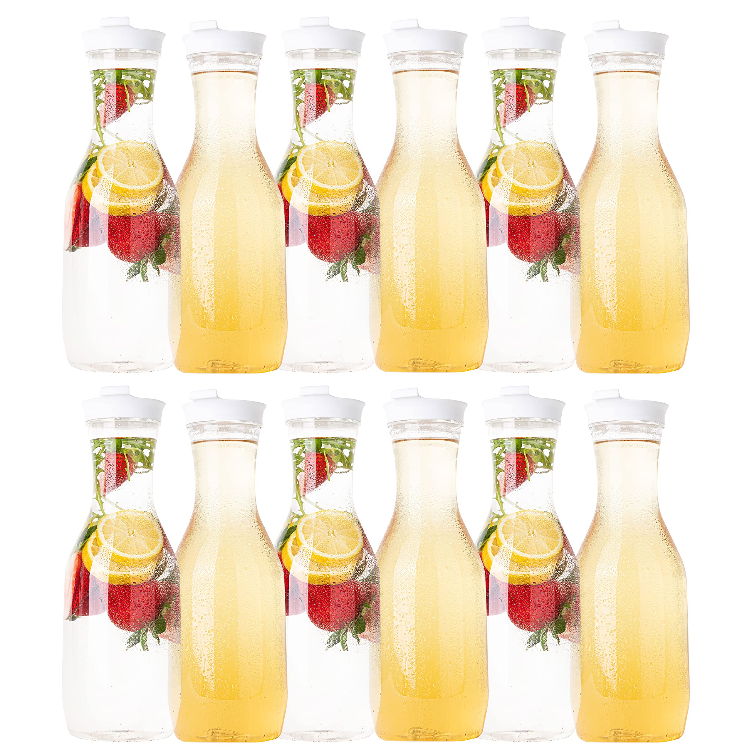 Plasticpro Clear Plastic Premium Water or Beverage Pitchers Heavy Duty Beverage Containers with Lids for Restuarants, Party's, or Schools 50 ounce Pack of 12
