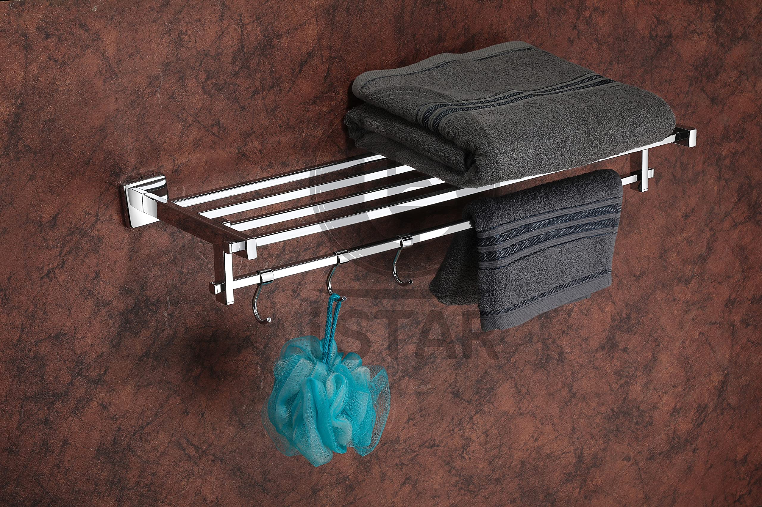 iSTAR Stainless Steel Square Folding Towel Rack for Bathroom | Towel Stand | Towel Hanger | Chrome Finish Luxury Bathroom Accessories