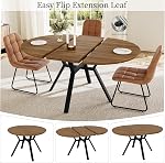 HIPIHOM 43.2"-59.1" Extendable Round Dining Table for 4-6 People, Modern Kitchen Oval Dining Table with Flexible Leaves Space Saving, Metal Base for Kitchen Dining Room (Walnut)