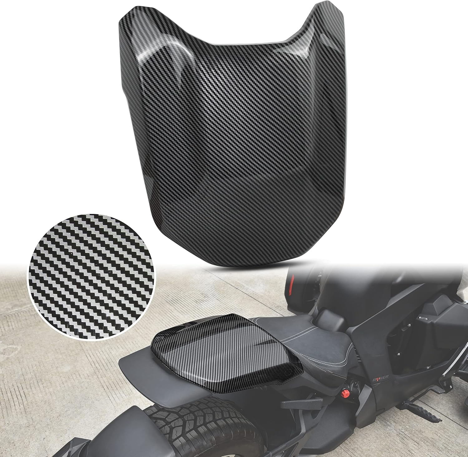 SAUTVS Carbon Fiber Pattern Mono Seat Cowl for Can-Am Ryker, Carbon Fiber Pattern Mono Seat Cowl Kit for Can Am Ryker 600 900 Sport & Rally Edition All Models Accessories (1PC, Replace #219400948)