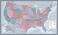 Vista 7 de Póster laminado de mapa de Estados Unidos, gráfico de pared de mapa de EE. UU., fabricado en los Estados Unidos [negro]