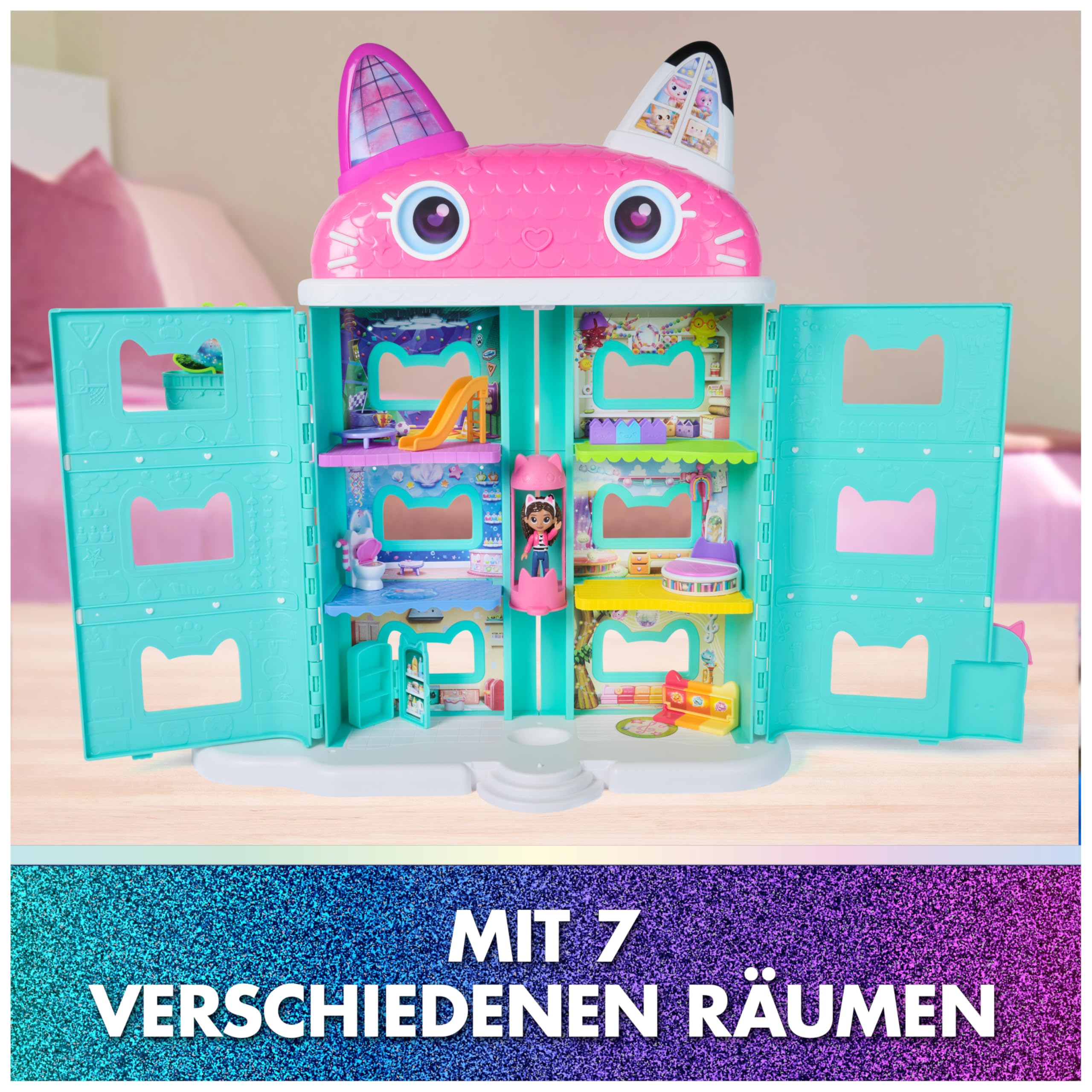 DREAMWORKS GABBY'S DOLLHOUSE: DER FILM - Puppenhaus zum Kinofilm, über 60 cm groß, mit Gabby-Figur & Dollhouse Zubehör, für Kinder ab 3 Jahren, 1:12
