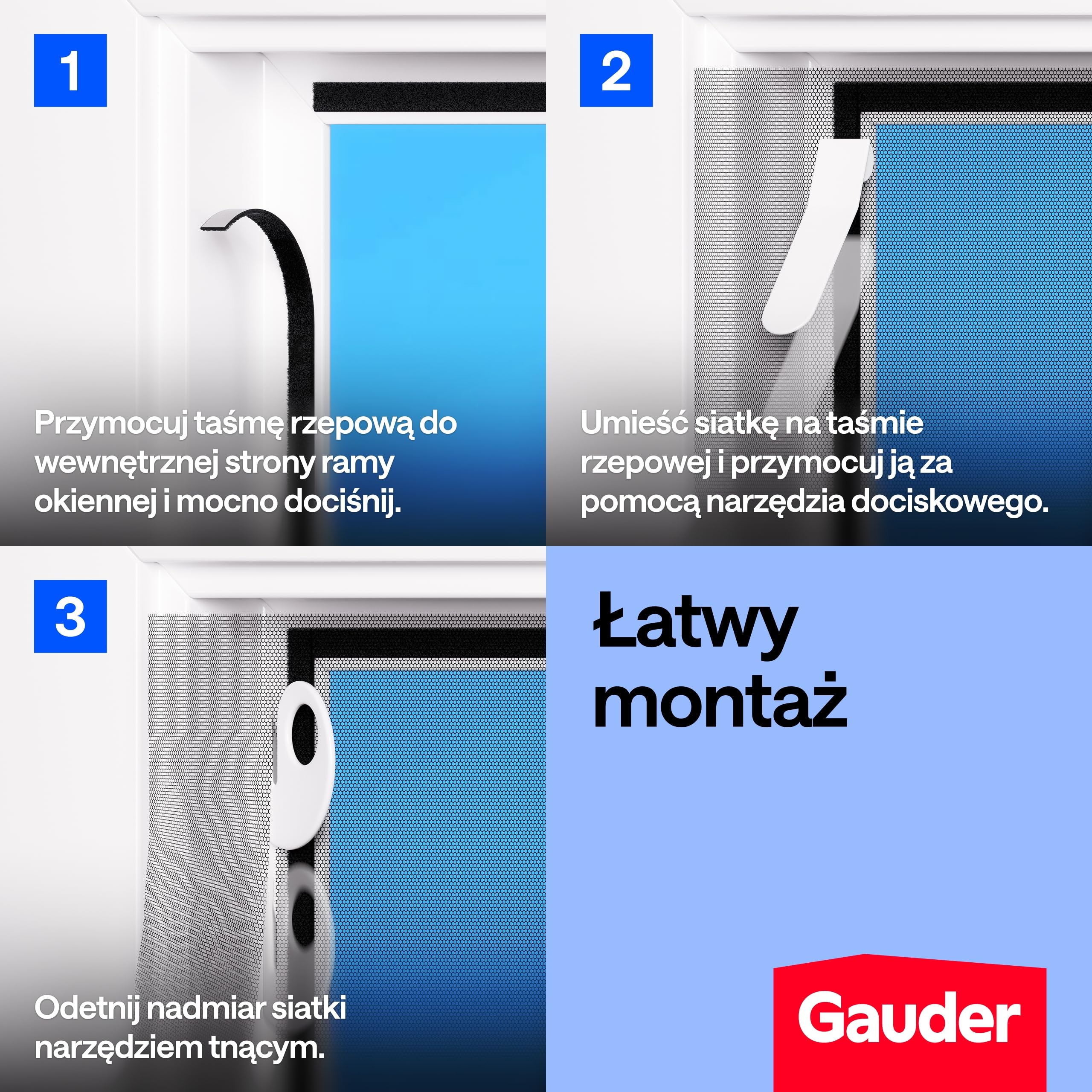GAUDER Siatka na Okno Przeciw Owadom - Moskitiery Samoprzylepne z Taśmą Rzepową - Gęsta Siatka na Komary Bez Wiercenia - Ochrona Okna przed Owady (130 x 150 cm - Czarna)