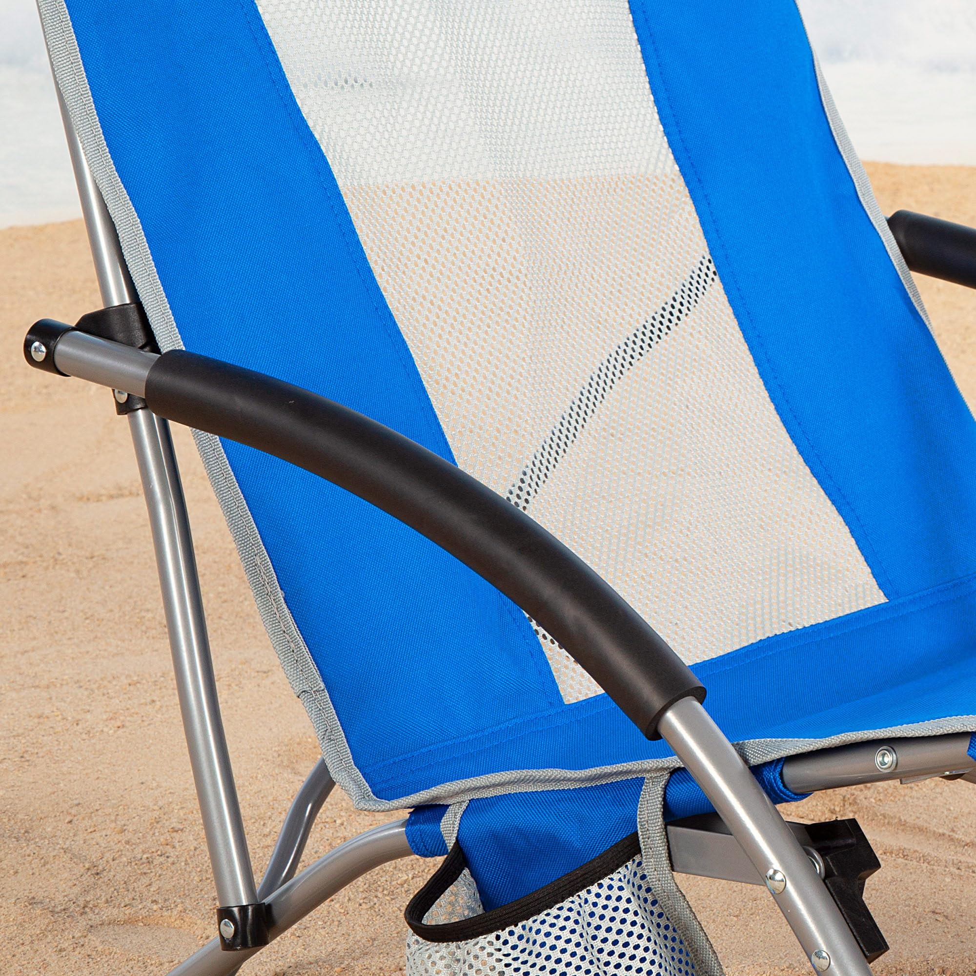 AKTIVE Pack de 4 chaises Pliantes de Plage, 50 x 51 x 67 cm, Structure en Acier, Tissu Polyester Respirant, Dessous de Verre latéral, Sac de Transport avec poignée bandoulière, légères et résistantes