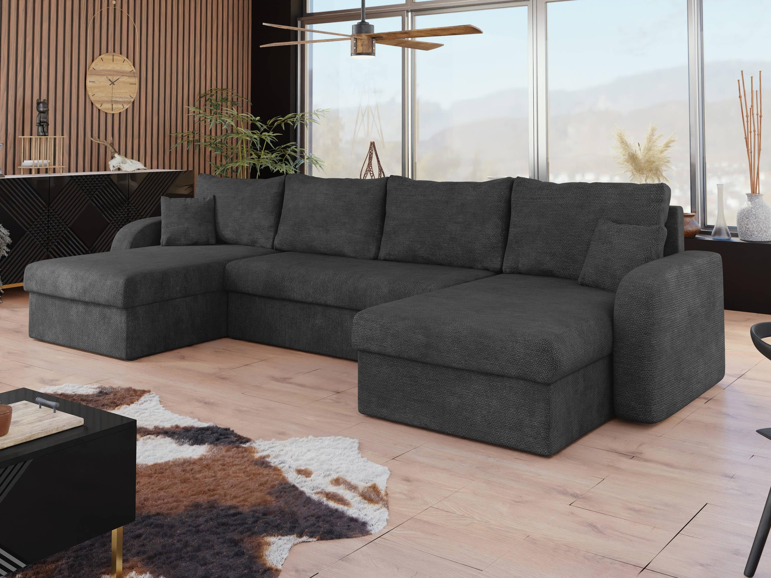 Mirjan24 Ecksofa Kristofer U, Design Eckcouch Couch mit Schlaffunktion, DREI Bettkasten, Wohnlandschaft, Bettfunktion, U-Form Sofa, Seite Universal, Farbauswahl (Margo 227.09)