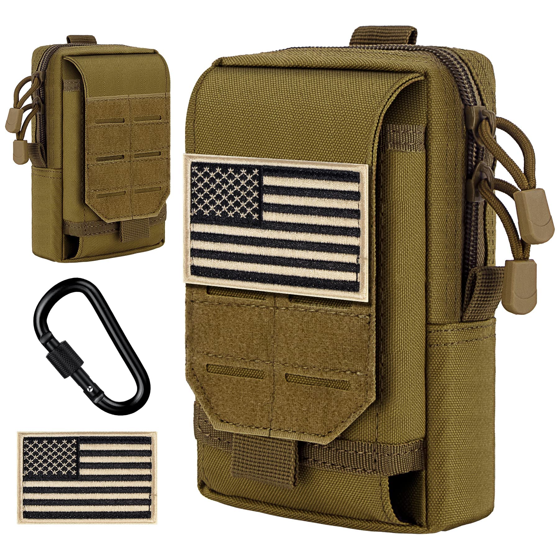 IronSeals Tactical Molle Phone Pouch Multi-Purpose Compact Utility Waist Pouch Holster for iPhone 17 Pro Max/16 Pro Max/15 Pro Max/14 Pro Max/13 Pro Max/12 Pro, Size L, U.S.A Patch and D-Ring Included