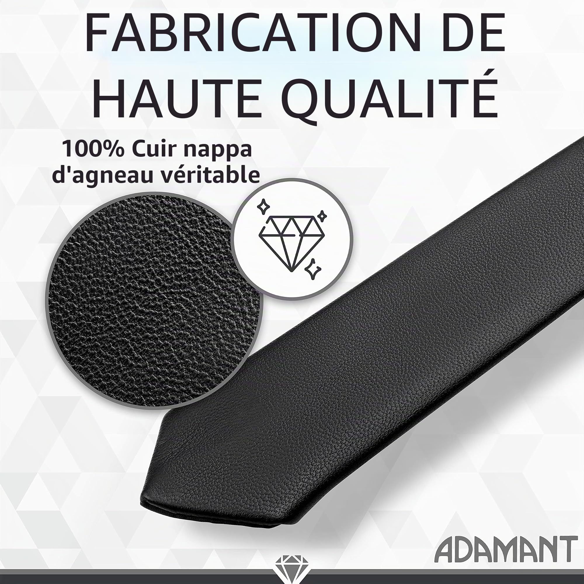 Adamant cravatte 100% en cuire - 100% cuir d'agneau véritable et souple - de haute qualité - doublée au dos