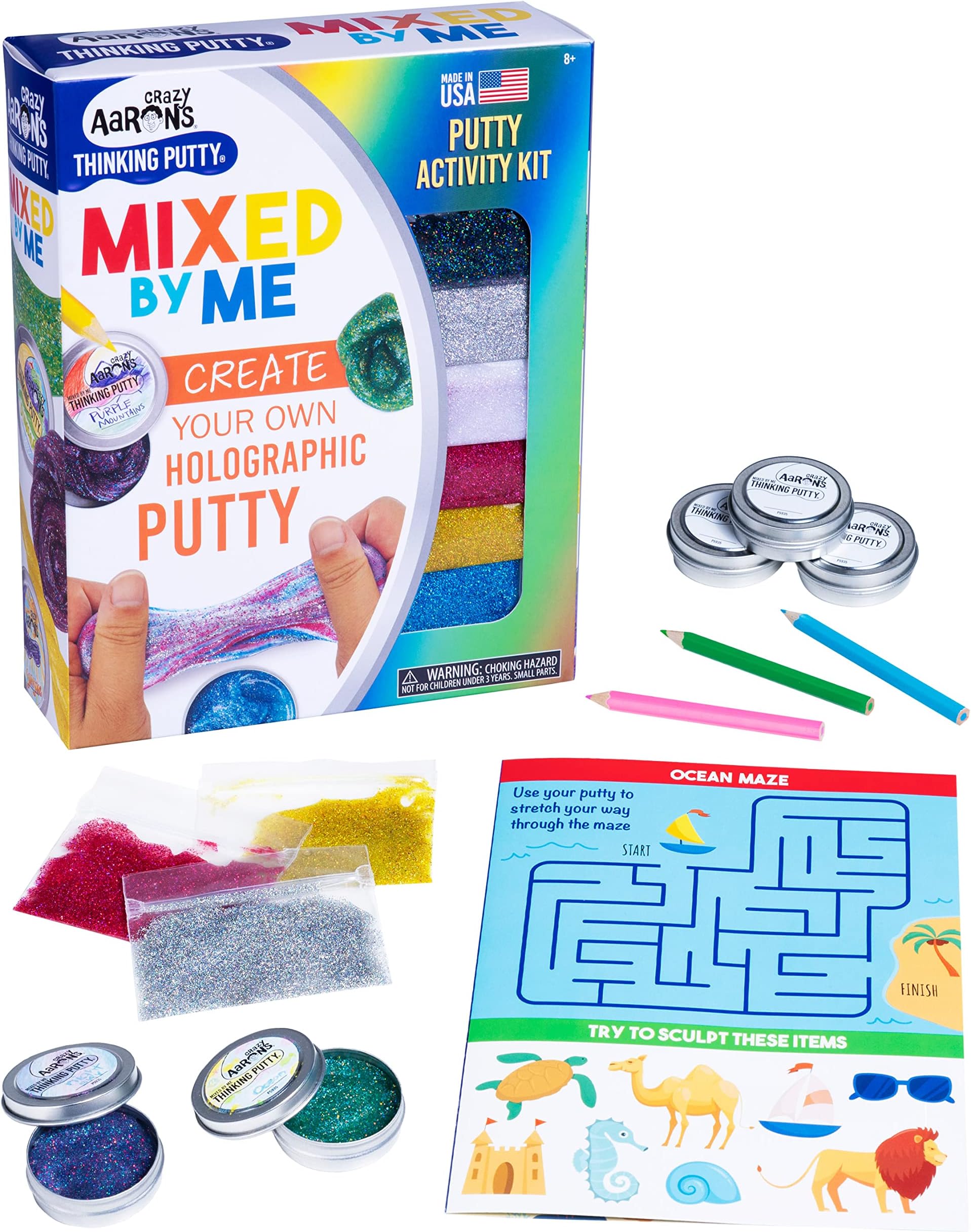 Crazy Aaron's Thinking Putty Holographic Kit - Create, Mix, Mold, Fun Activity Set, Mix-in Pieces, Sensory Putty, Fidget, Never Dries Out, Non-Toxic, Putty Kids Ages 5+