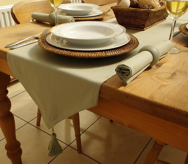14x98" SAGE GREEN TABLE RUNNER WITH TASSEL (8 SEATER)