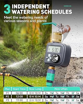 RAINPOINT Water Timer with Brass Inlet and Outlet, 3 Independent Programs, Rain Delay, Hose Sprinkler Timer with Daily/Weekly/Monthly Watering Mode for Garden/Lawn/Pool