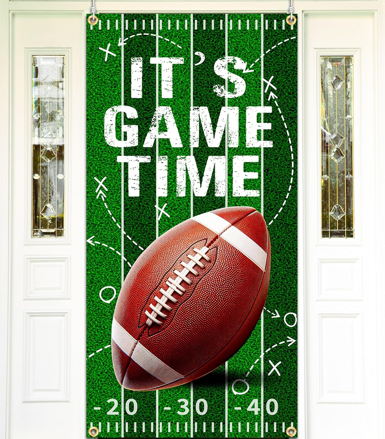 Football Door Cover,Football Party Decorations, It's Game Time Banner Rugby Tailgate Theme Hanging Banner for Game Day Touchdown Sport Birthday Party Indoor Outdoor Supplies