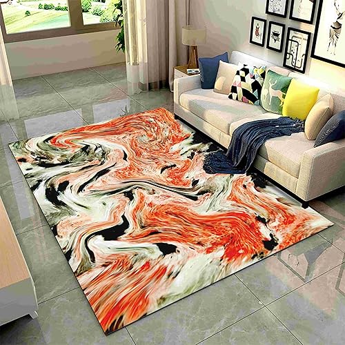 Miniatura 15 de Alfombra abstracta de mármol rojo y negro, 6 x 8 pies, alfombra de lujo con textura de piedra negra dorada, alfombra suave y transpirable para