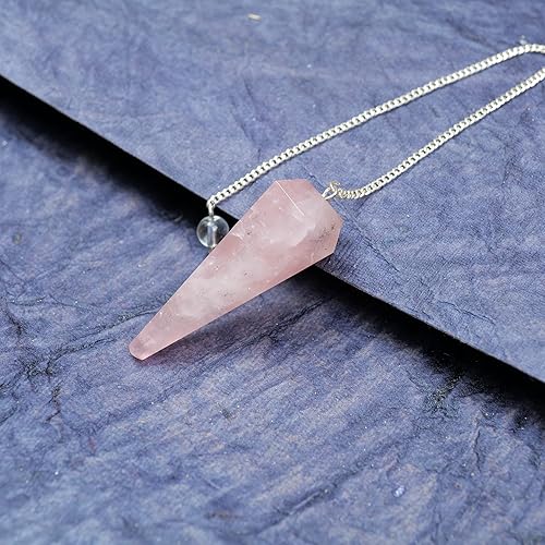 Miniatura 7 de YATSKIA Péndulo hexagonal de cuarzo rosa de 6 facetas para adivinación de cristales de Reiki, radiestesia, equilibrio de chakras con piedras
