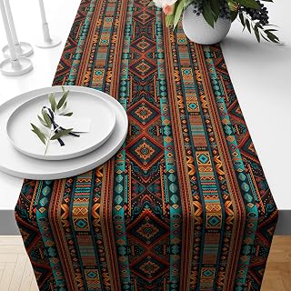 Aztec Farmhouse Table Runner, Southwestern Style Native American Navajo Red Tribal Pattern Kitchen Dining Table Decoration for Home Party Decor 60X13inch