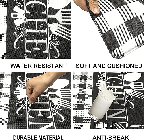 Miniatura 3 de SANFORNIA Buffalo - Tapete de cocina antifatiga a cuadros, impermeable, antideslizante, tapete de cocina ergonómico de PVC resistente para cocina,
