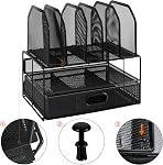 Amazon Basics Organisateur de bureau Mesh avec tiroir coulissant, double bac et 5 Sections droites, noir