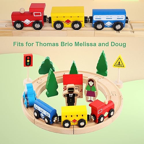 Miniatura 3 de Juguetes de madera para niños pequeños, 33 piezas de tren magnético con pistas de madera para Thomas, Brio, Chuggington, Melissa y Doug, juego de
