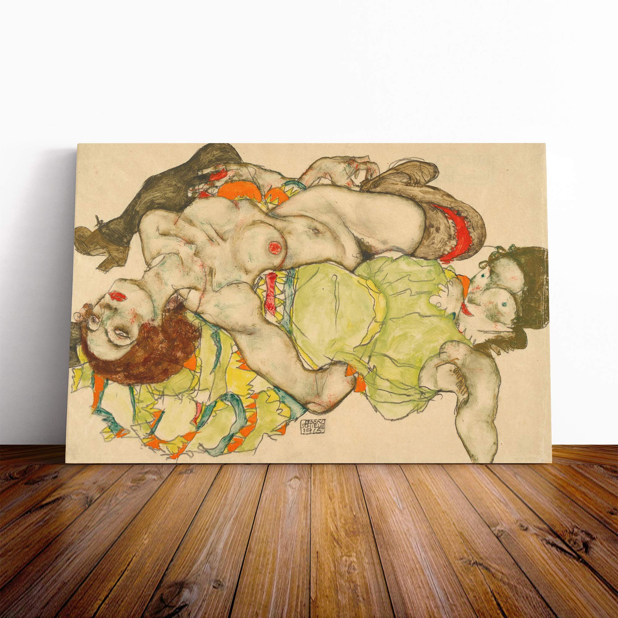 Egon Schiele Female Lovers Canvas Print | Gallery Wrapped 30mm Frame Wall Art | 20x14 inches | Ready to Hang | Modern Picture | Living Room Bedroom Lounge Office