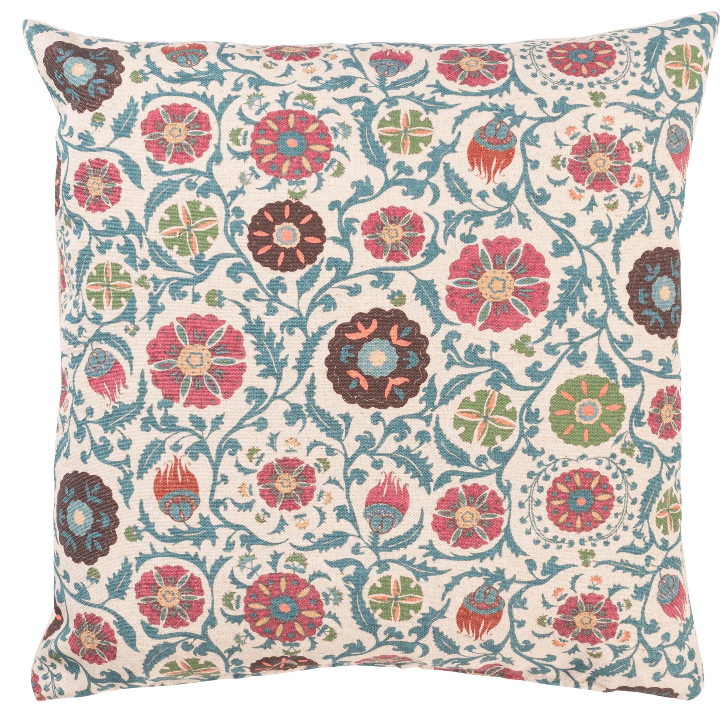 Linen Loft Tudor Rose Cushion Cover in Coral Pink. Classic Floral and Botanical Trailing Vines Design. 17x17 Square Cover Only