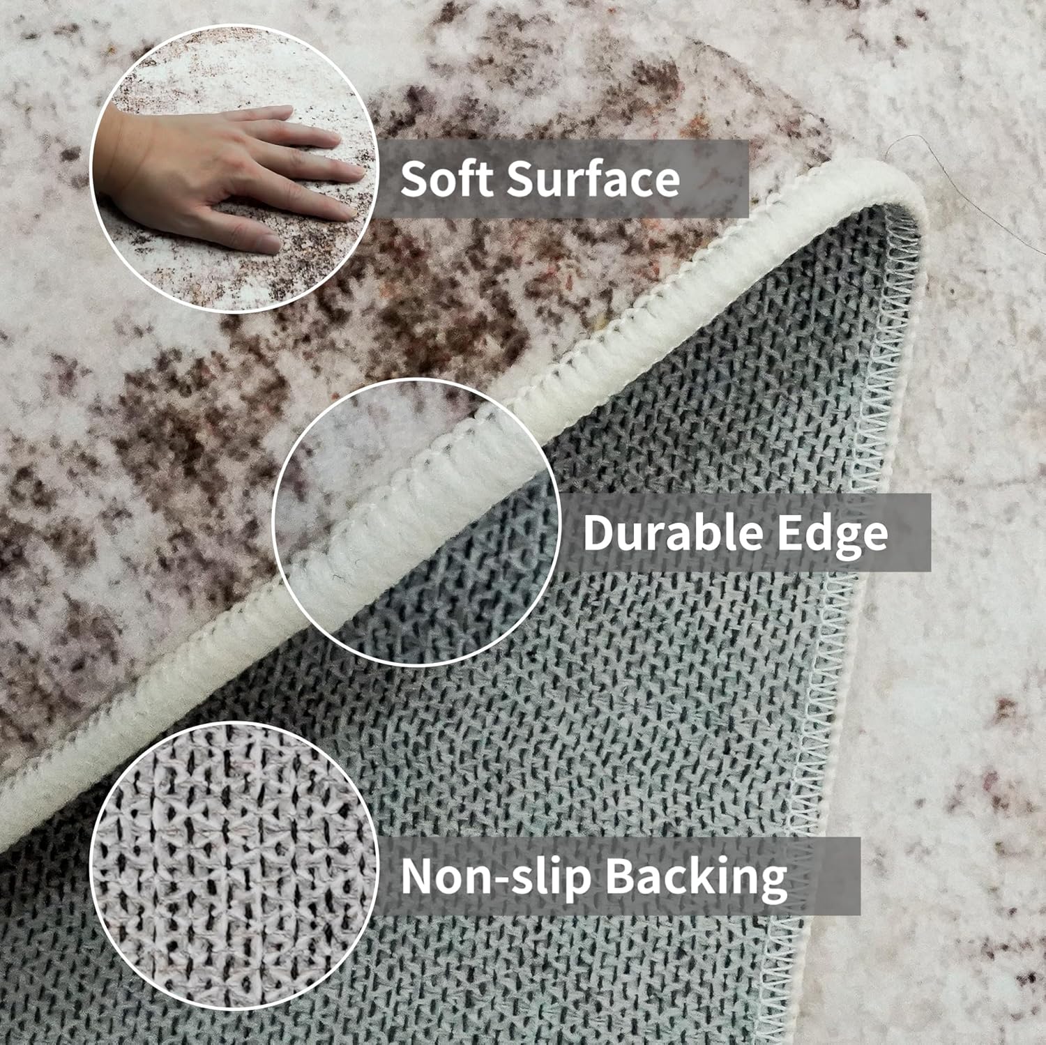 3x12 Washable Hallway Runner Rug: Non Slip Carpet Runners Easy-to-Clean - Soft Living Room Bedroom Kitchen Rugs - Thin Low Pile Printed Floor Mat for Dining Room Neutral Beige Brown