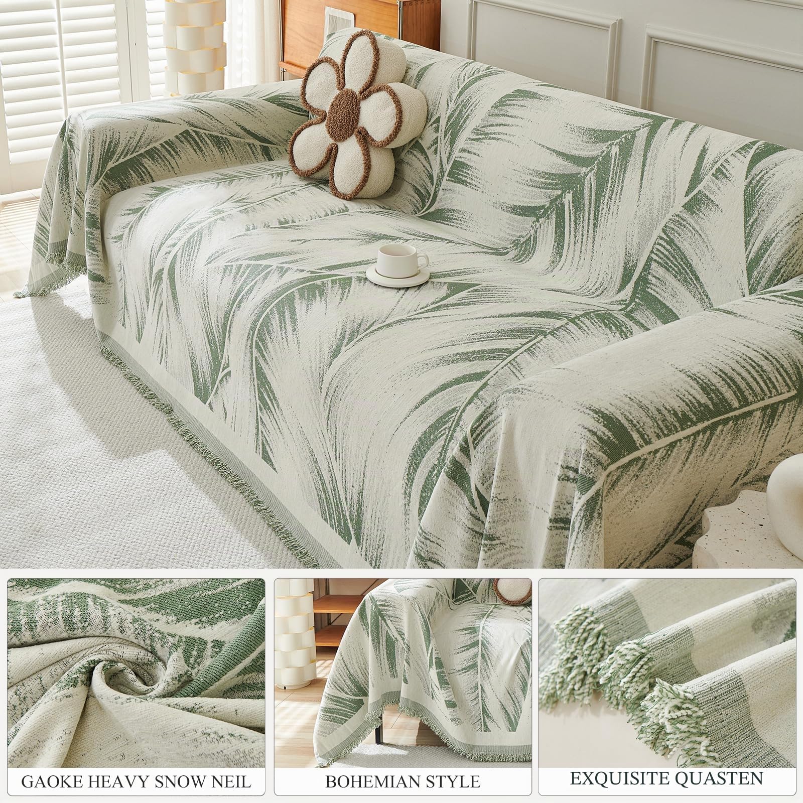 Geila Sofadecke, 2/3/4 Sitzer, wasserdichte und rutschfeste Sofabezug, Stretch-Sofaschoner, kratzfestes Sofahandtuch (Grün, 180 x 340 cm)