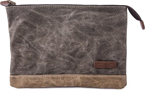 Miniatura 4 de Gootium Juego de bolsa de lona encerada con cremallera, bolsa de maquillaje con cremallera, bolsa de lápices de oficina, organizador multiusos,