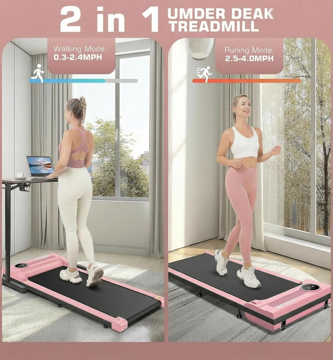 ANCHEER Walking Pads, 2 in 1 Under Desk Treadmill 2.5HP Compact Running Machine with Remote Control, 300lbs Weight Capacity for Home/Gym/Office,Ultra-Quiet, Installation-Free image 5