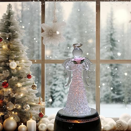 Miniatura 3 de BANBERRY DESIGNS Ángel de cristal con figura de flor de rosa y base LED que cambia de color, 6 pulgadas de alto