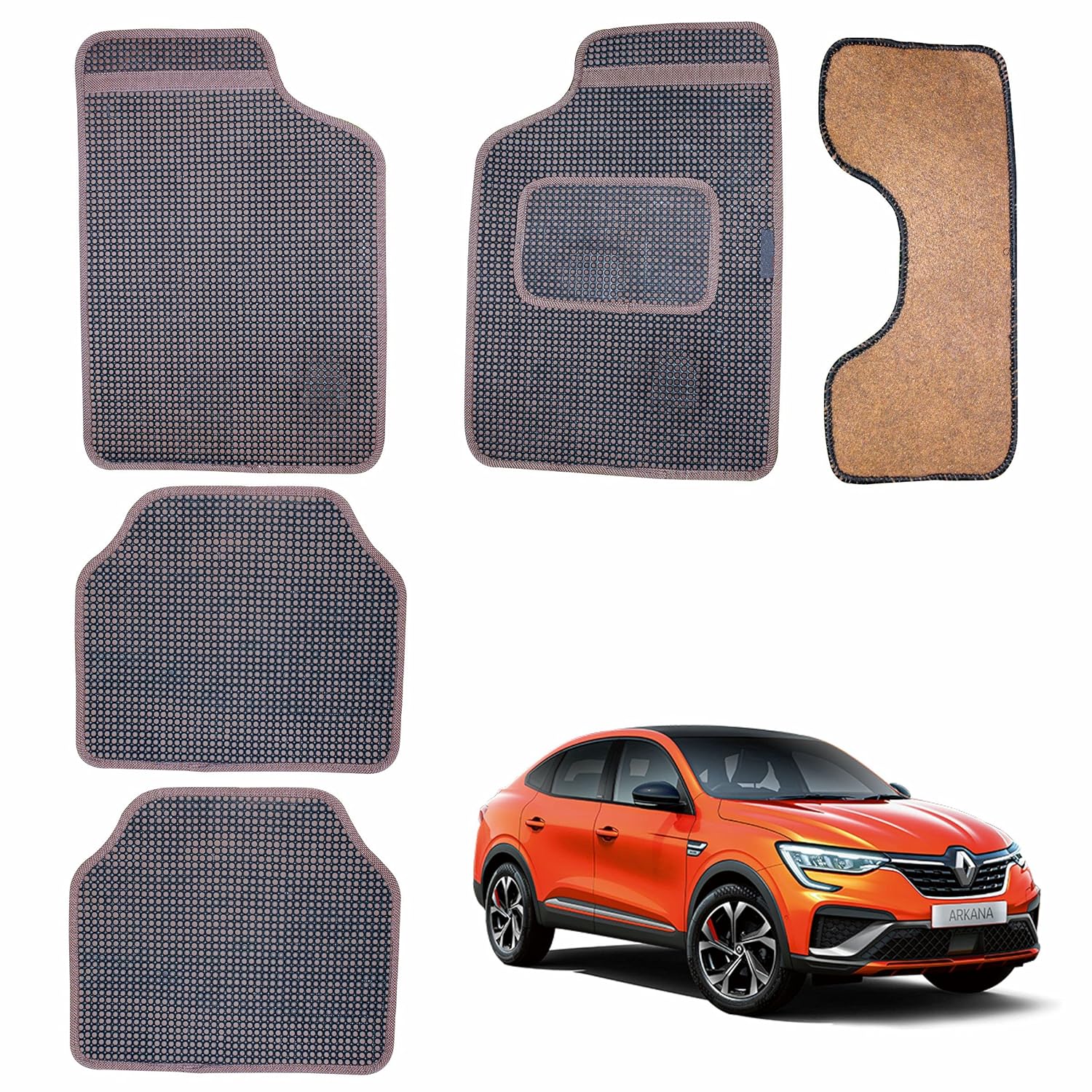 Asryd Carpet Mat Dotted Car Foot Mat/Car Floor Mat Set of 5 (Brown) for