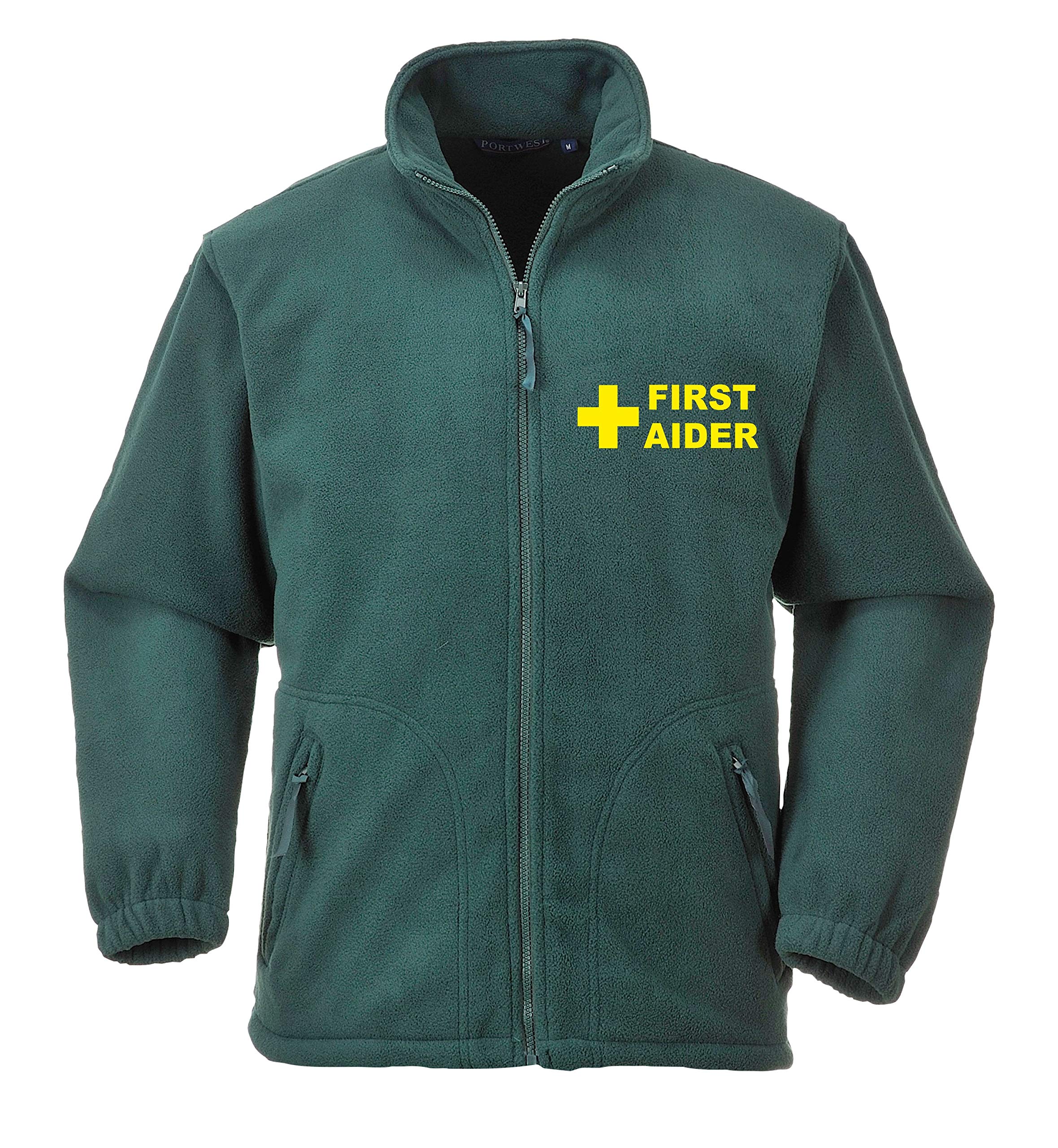 Brook Hi Vis Uk Unisex Green First Aider Portwest Premium Fleece Yellow Text - Workwear, Medical, Medic, Jacket, Your Text Here, XX-Large