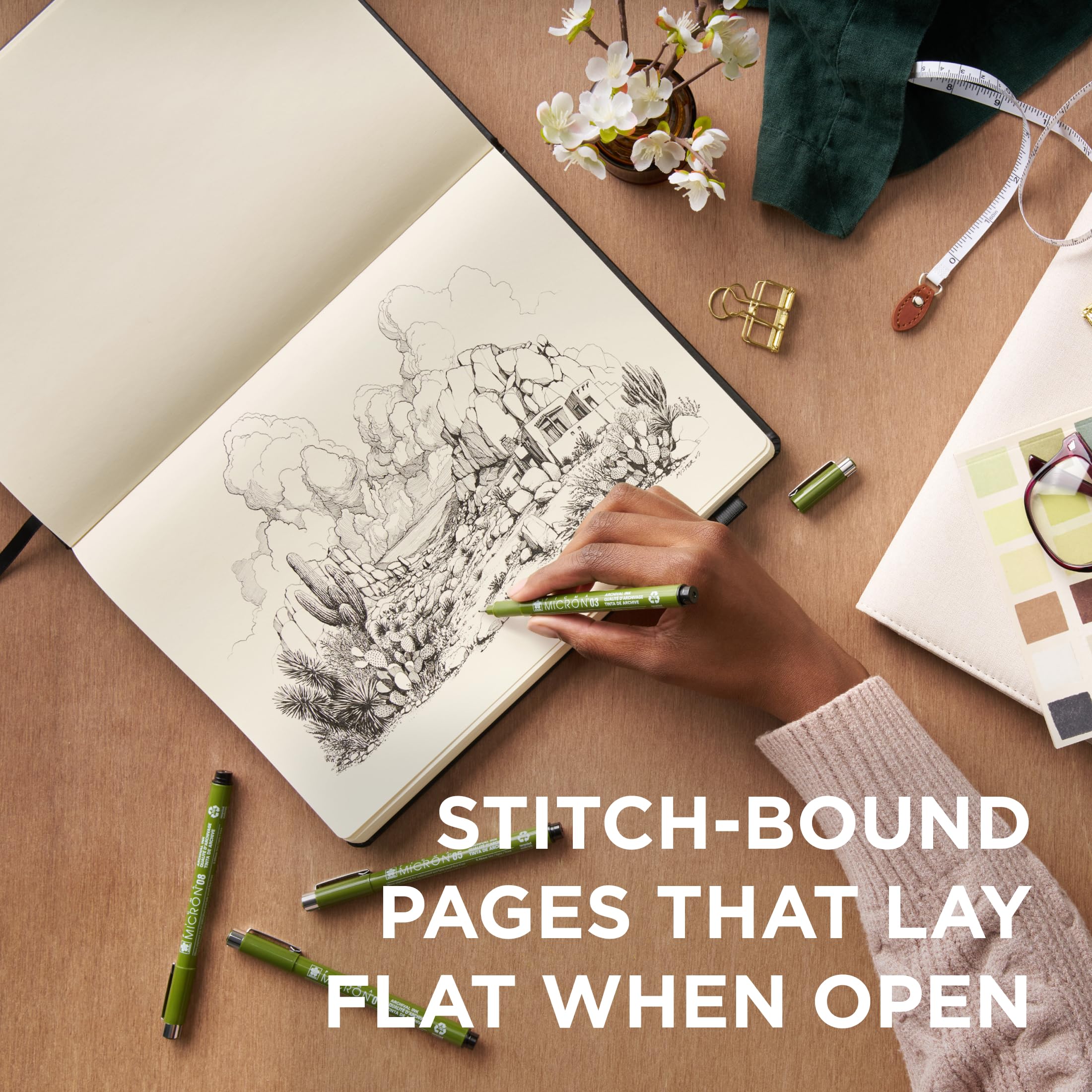 Sakura A5 Notizbuch & Pigma Micron Bundle - Kreativset für Journaling, Skizzieren & Schreiben - A5 Notizbuch mit 140 GSM Papier - Archivtinte Stifte - Schreibwaren Bundle - 13 x 21,1 cm