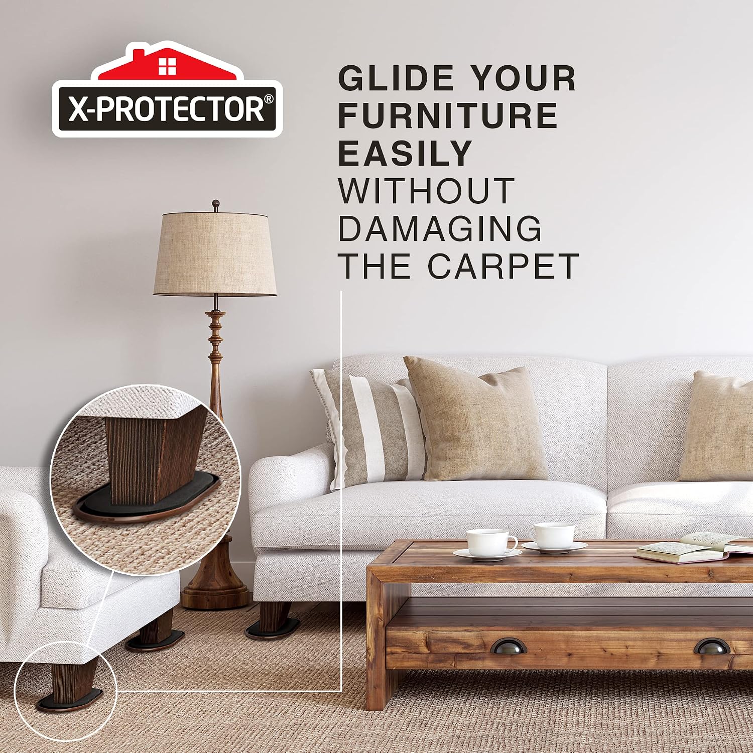 X-Protector Furniture Sliders for Carpet - 4 PCS 6" x 3 1/2" - The Best Heavy-Duty Moving Pads - Sliders for Furniture. Move Your Furniture Easily with Reusable Furniture Moving Sliders for Carpets!