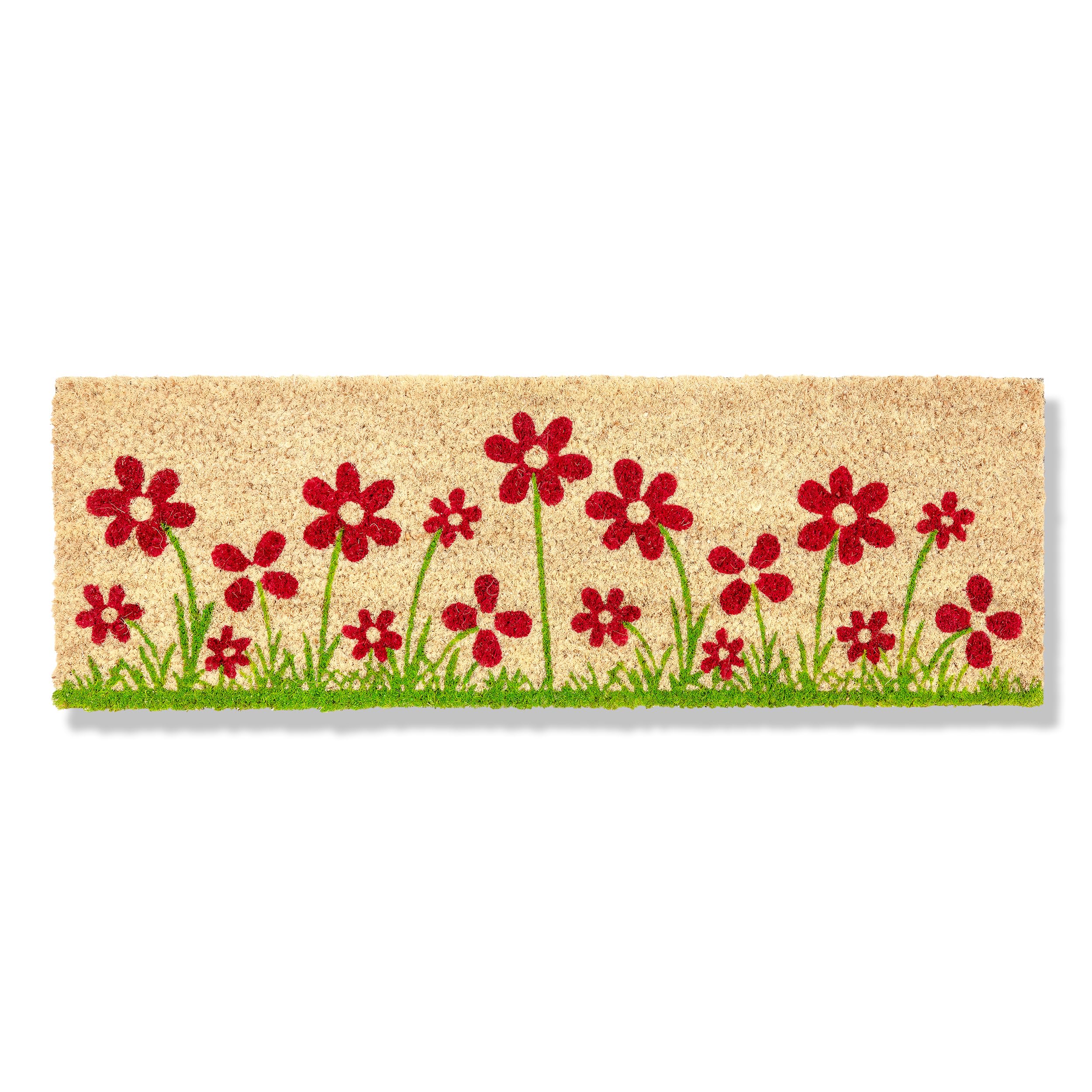 Astra Zerbino per interni Fiori naturali 25 x 75 cm - Tappetino stretto in cocco antiscivolo per interni ed esterni coperti - Zerbino per scarpe 100% cocco