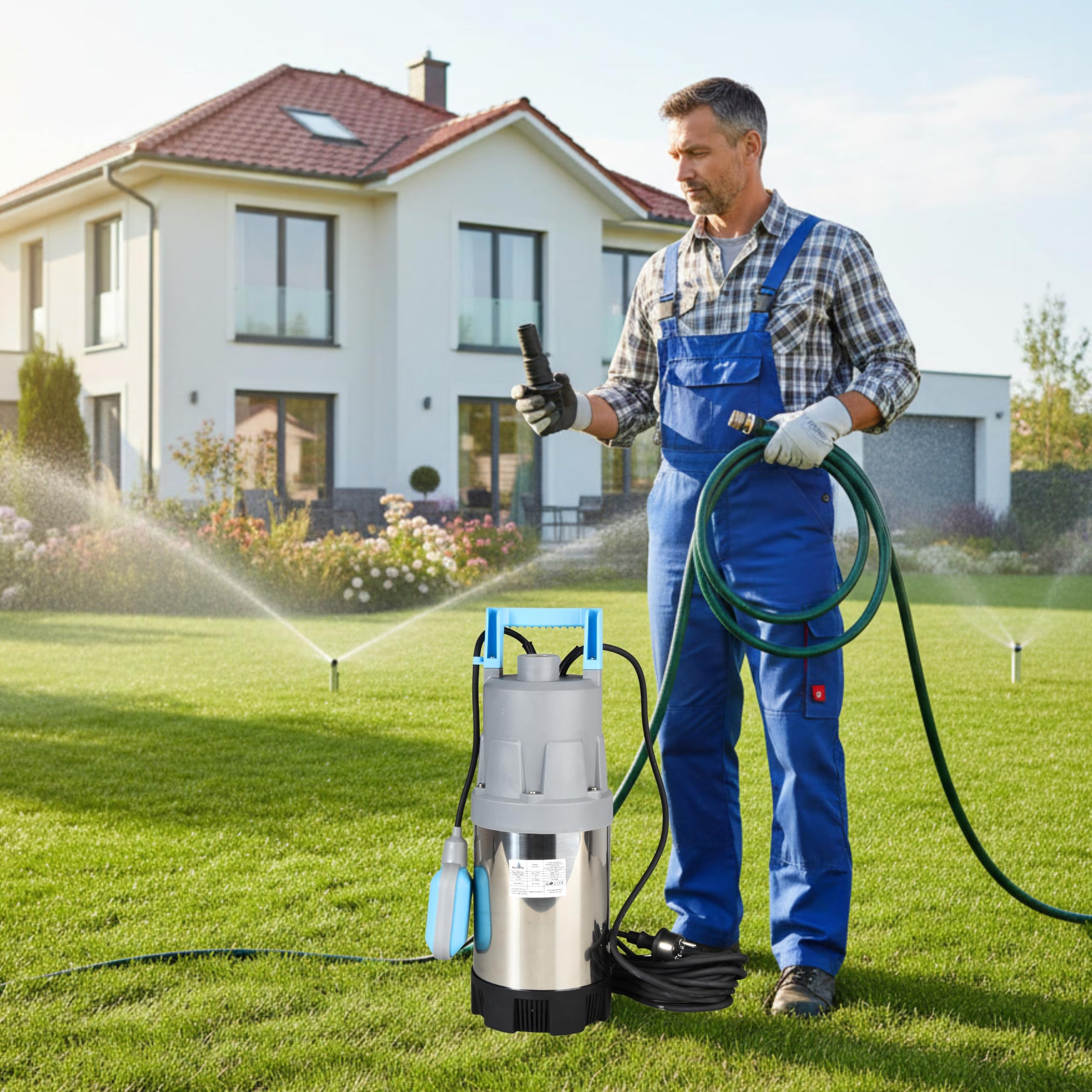 Pompe Submersible FLOX 35P INOX avec Flotteur pour Eaux Propres (900 W, 6000 l/h, hauteur de refoulement 35 m) - Pompe Immergée pour Récupération d’Eau de Pluie, Arrosage Jardin, Piscine et Cave