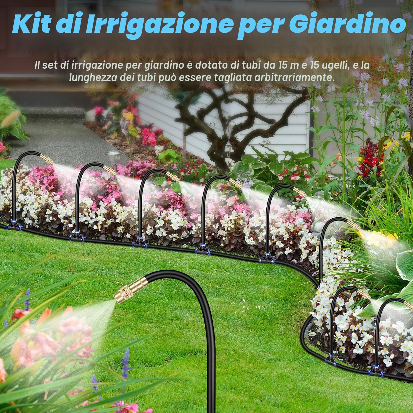 Kit Impianto di Irrigazione, 2025 Nuovo Impianto di Irrigazione, Impianti di Irrigazione per Piante da Esterno, Impianto di Irrigazione da Giardino con Ugello Regolabile e Pieghevole (20M)