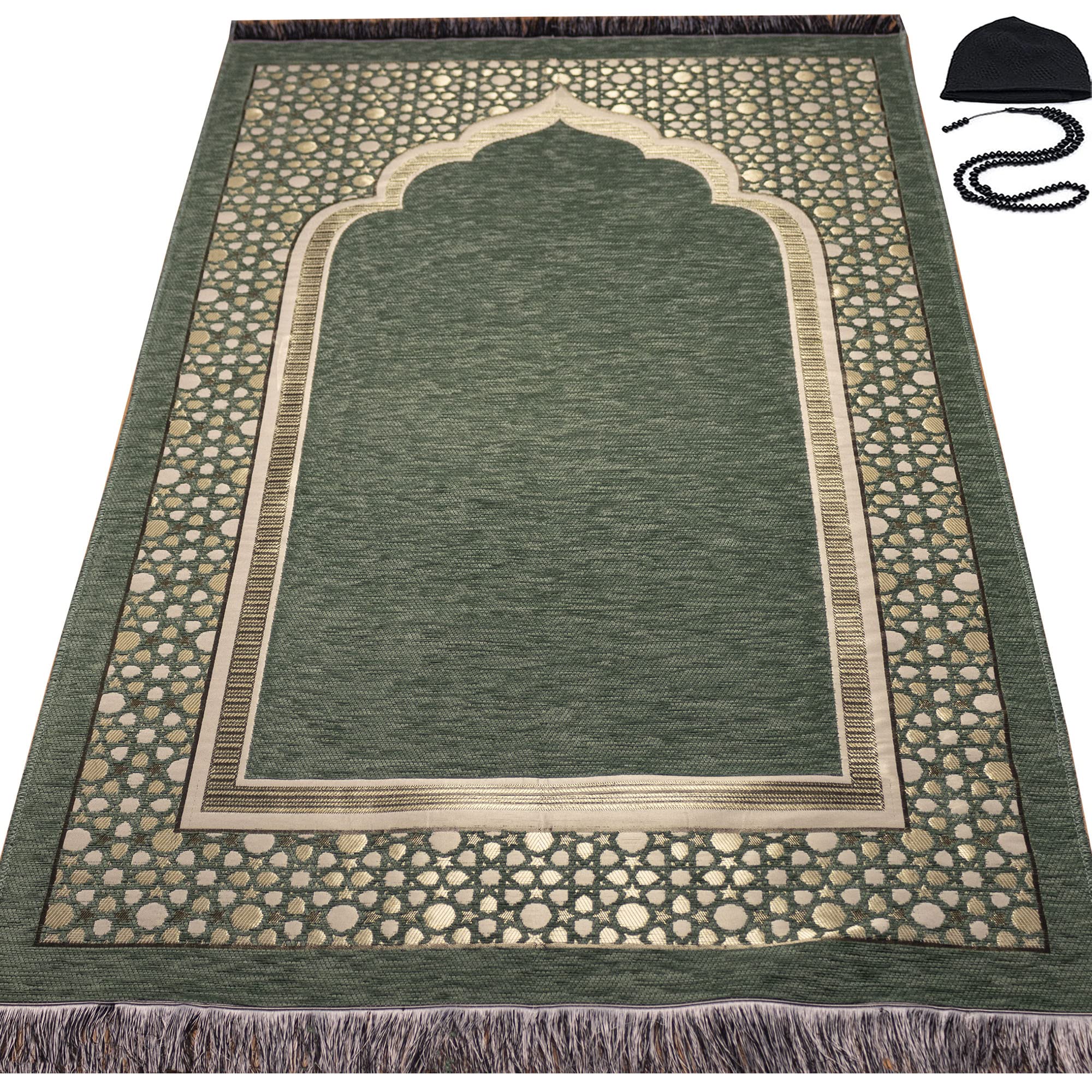 Modefa Turkish Islamic Prayer Mat - Thin Woven Chenille Sajjadah - Intricate Praying Rug Ramadan Eid Gift - Traditional Muslim Janamaz Sajada for Men