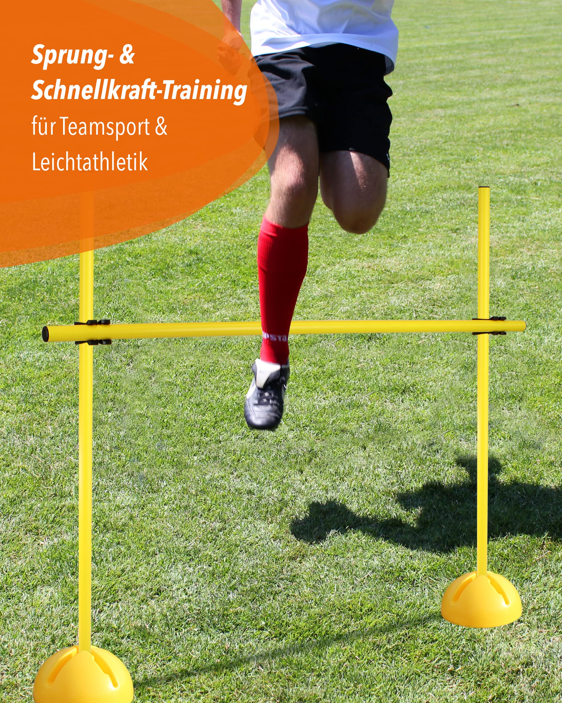 Kombi-X-Standfuß-Hürdenset – Stangen 100 cm – Training der Sprungkraft & Koordination – befüllbarer X-Standfuß – Agility-Hürde für Fußball, Leichtathletik & Hundesport