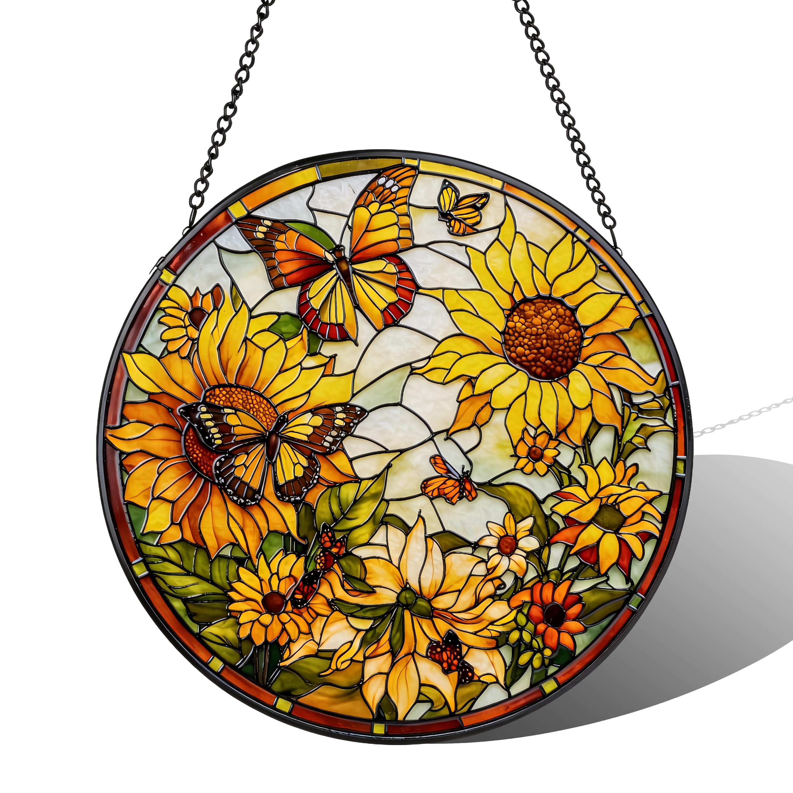 Stained Acrylic Puzzle Suncatcher,7.48in Sunflowers Whimsical Outdoor Patio Porch Decor