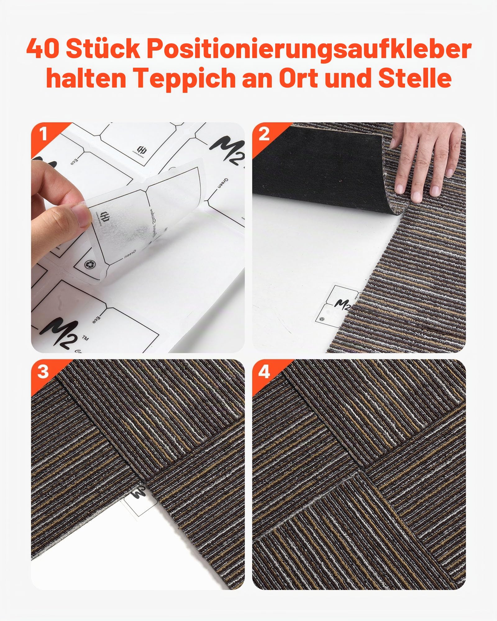VEVOR Teppichfliesen 609,6 x 609,6 x 6 mm, 24er-Pack, modularer Teppichboden mit Fläche von 9 m², Teppich Bodenbelag, einfacher DIY-Austausch für Wohnzimmer und Büro, Grau und Braun