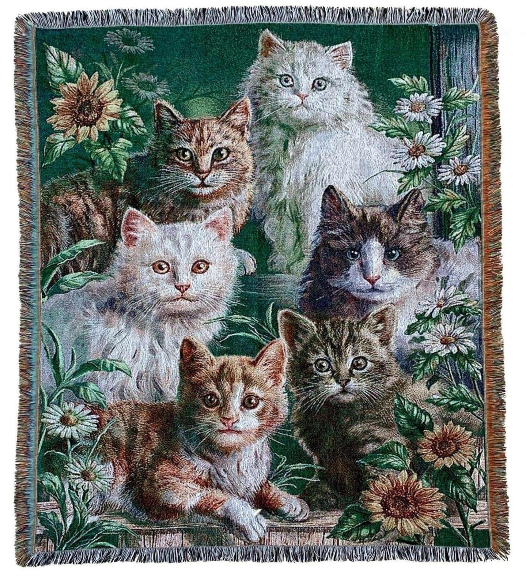 100% Cotton Woven Blanket – Vintage Garden Bunny Tapestry  Vintage Garden Shelf Woven Tapestry Throw Blanket Bunny Floral Green Fringed main image 1