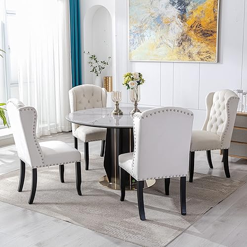 Miniatura 8 de Ya-Home Juego de 2 sillas de comedor clásicas, tapizadas de terciopelo con respaldo alto y patas de madera, cómodas sillas laterales sin brazos para