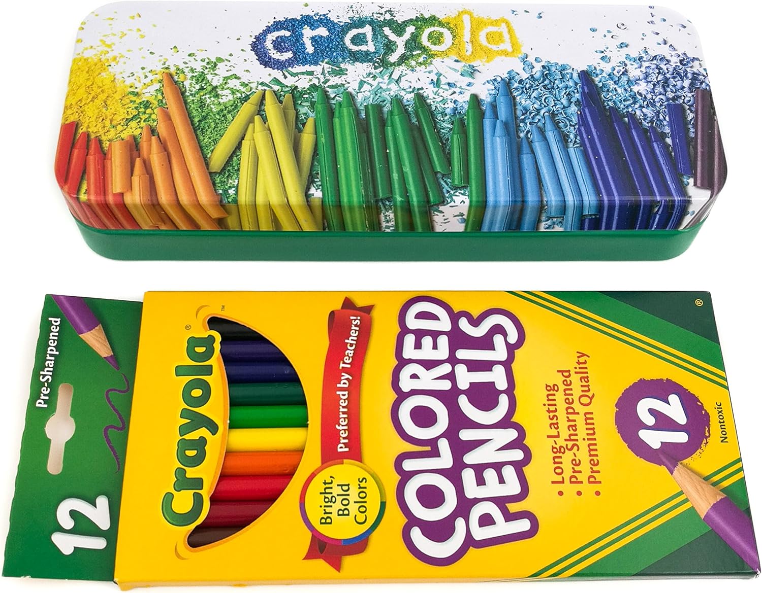 Colored Pencils in Tin Pencil Box Bundle Assorted Tin