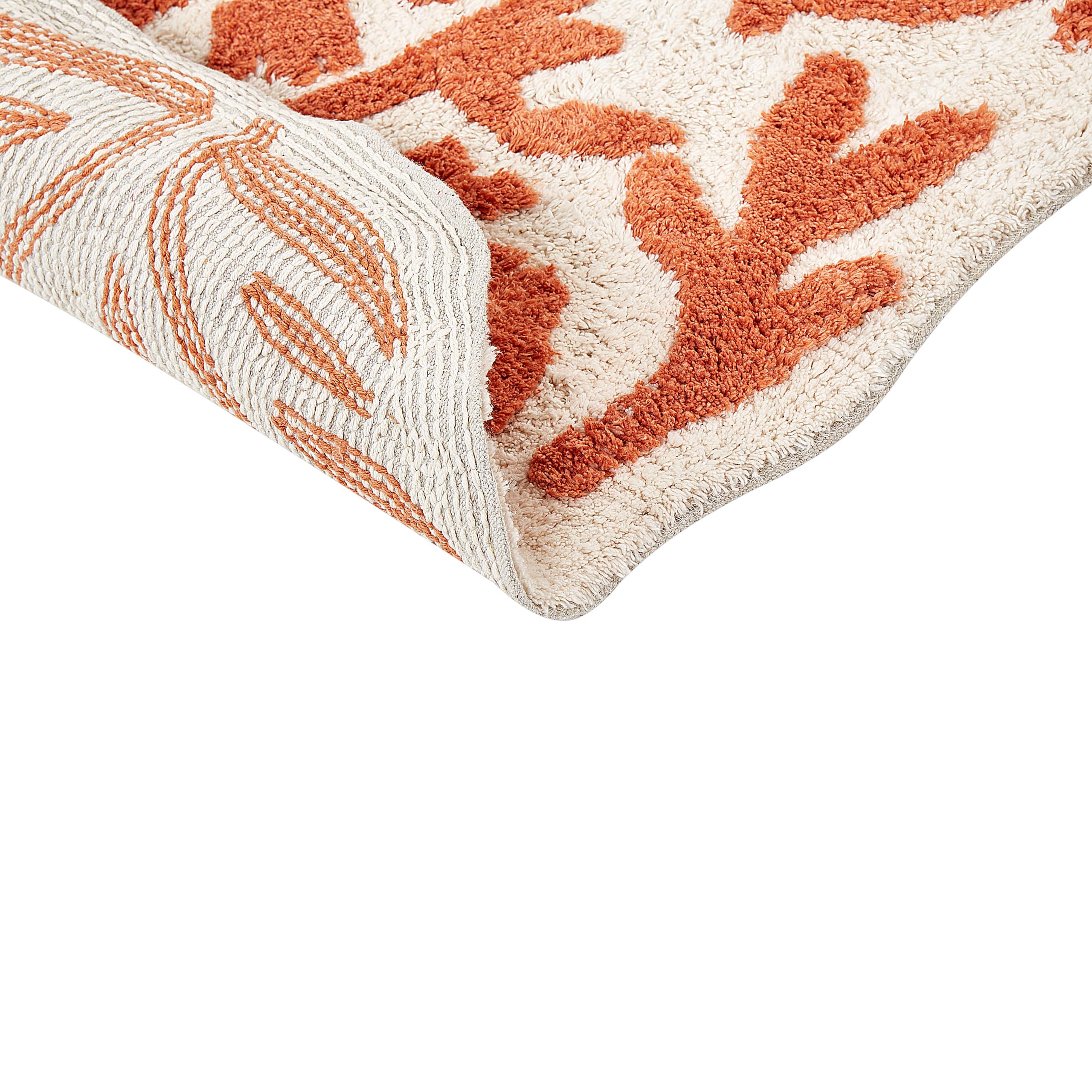Beliani Tappeto da bagno moderno in cotone di forma irregolare 60 x 90 cm Modello decorativo Accessori da bagno arancione