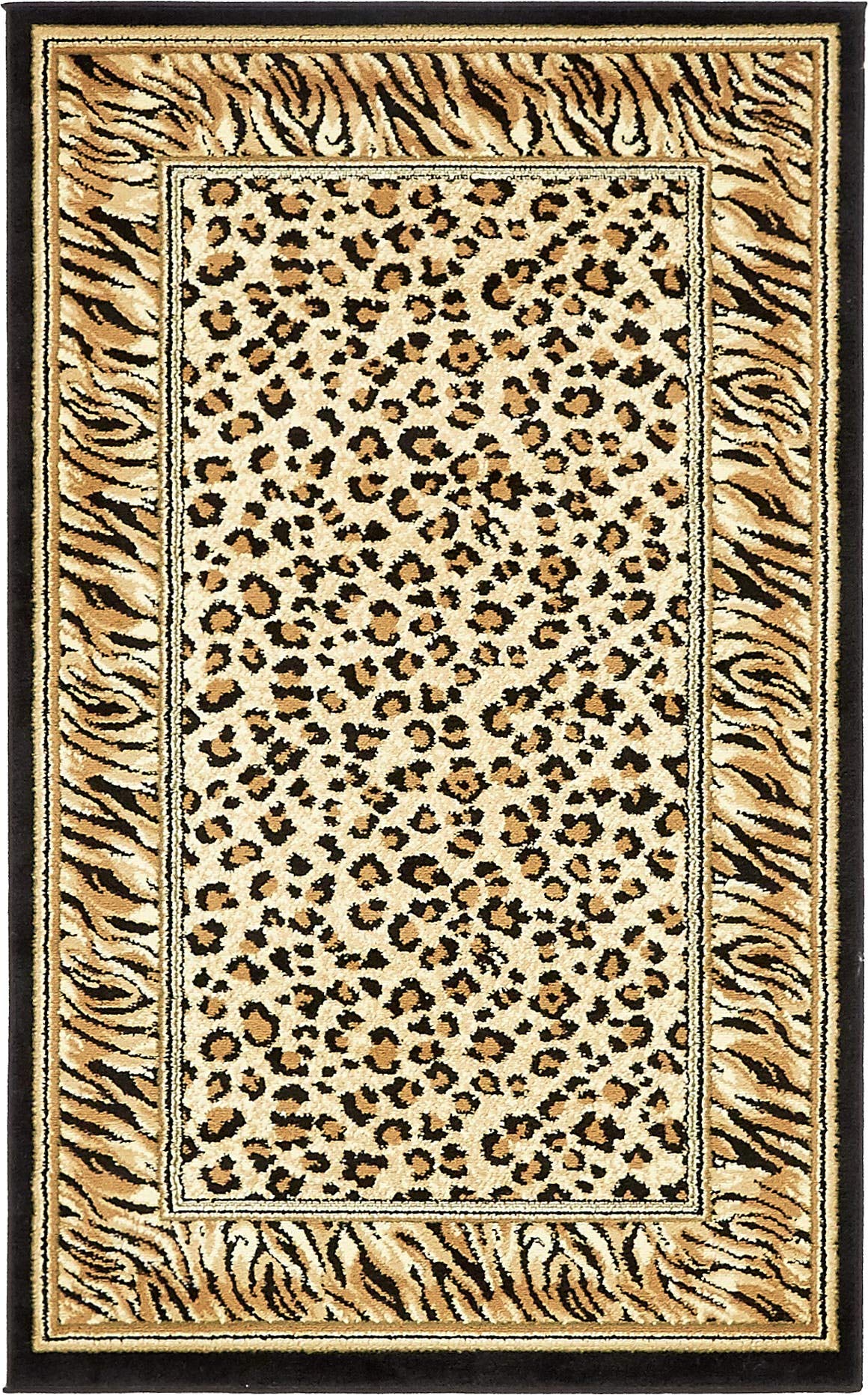 Unique Loom Wildlife Collection Animal Inspired with Cheetah Bordered Design Area Rug, 3 ft 3 in x 5 ft 3 in, Ivory/Black