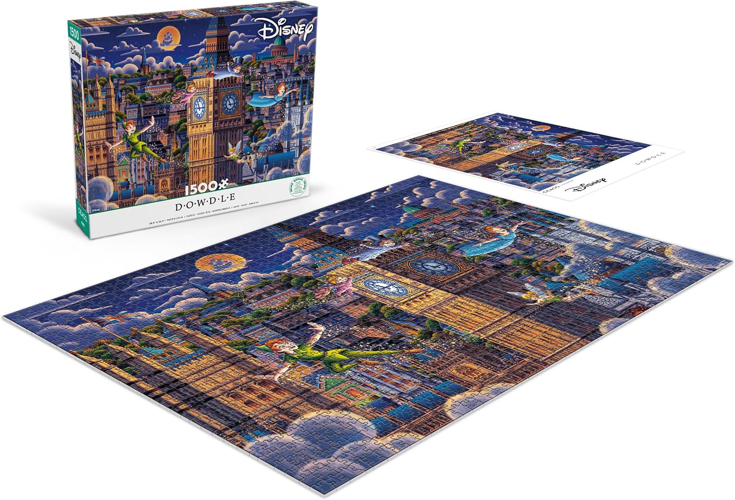 CEACO Peter Pan Learning to Fly Jigsaw Puzzle - 1500 Pieces, 38.5 x 26.5 in - Challenging 1500 Piece Puzzles for Adults - Featuring Iconic Disney Artwork - Full-Size Reference Poster Included