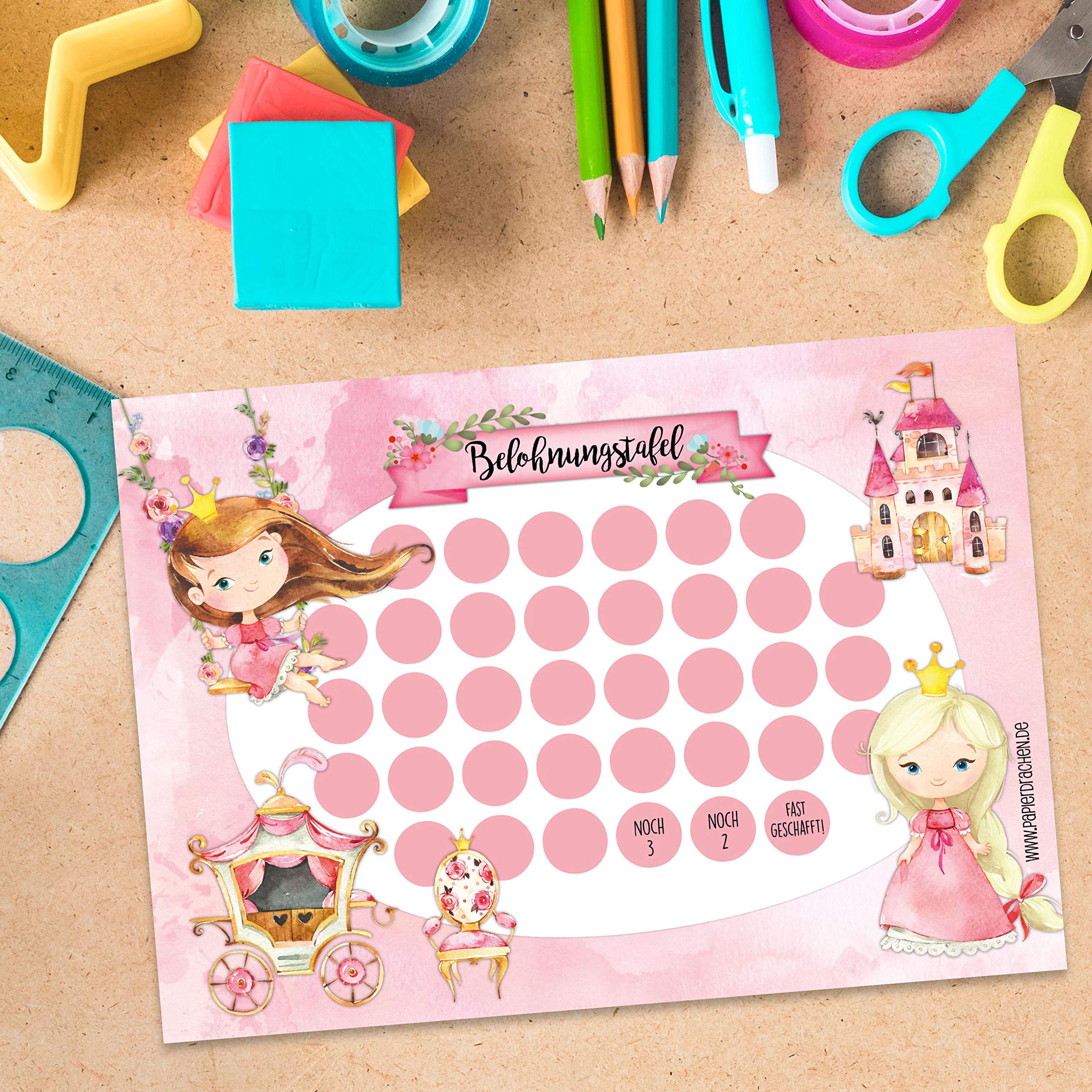 Papierdrachen Set di 10 fogli per la ricompensa per bambini, con fantastici adesivi per ragazzi e ragazze, motivo principessa, set da 19