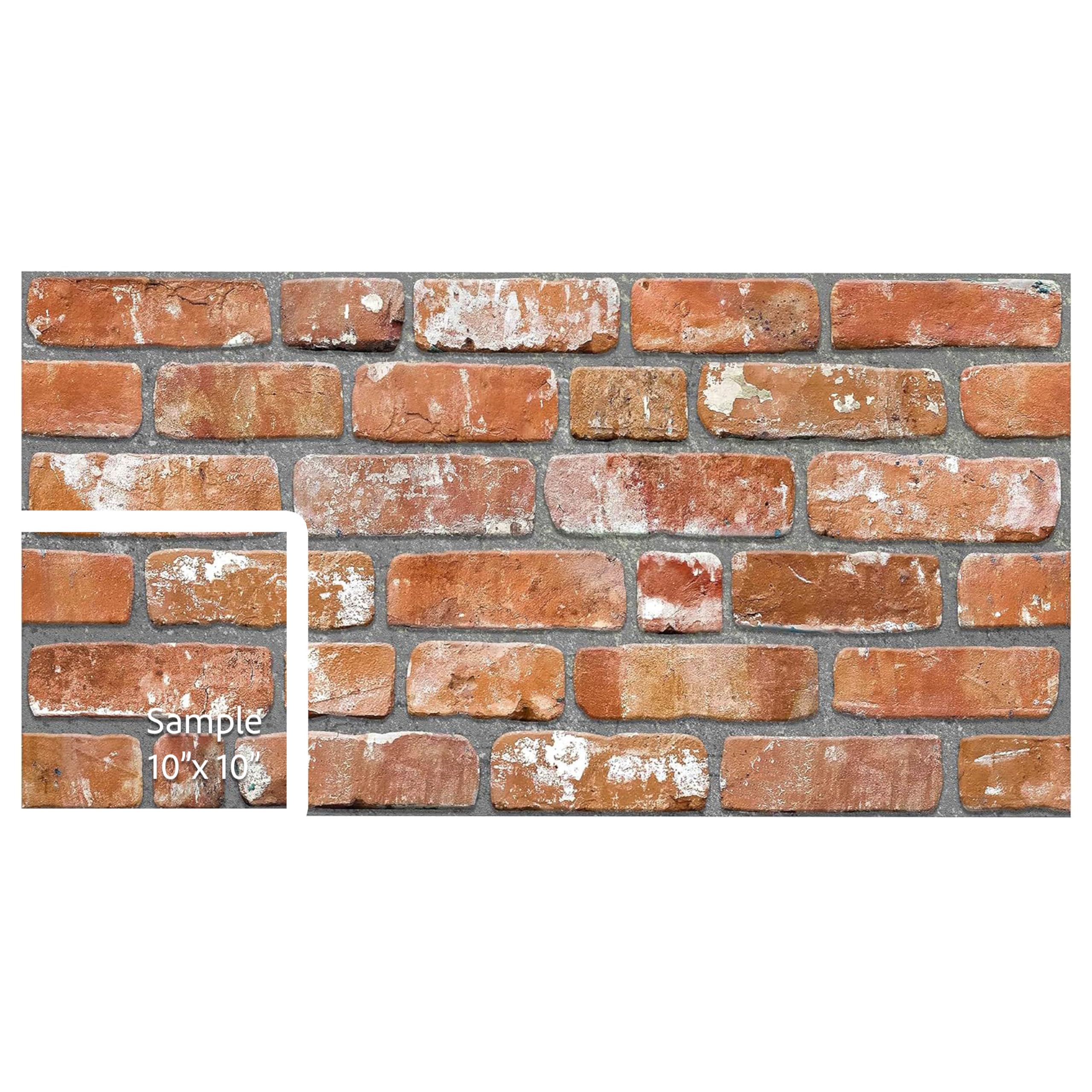 Dundee Deco 3D Wall Panels Faux Brick - Cladding, Red Orange Stone Look Wall Paneling, Styrofoam Facing for Living Room, Kitchen, Bathroom, Balcony, Bedroom, Sample, Size 10 x 10 in.