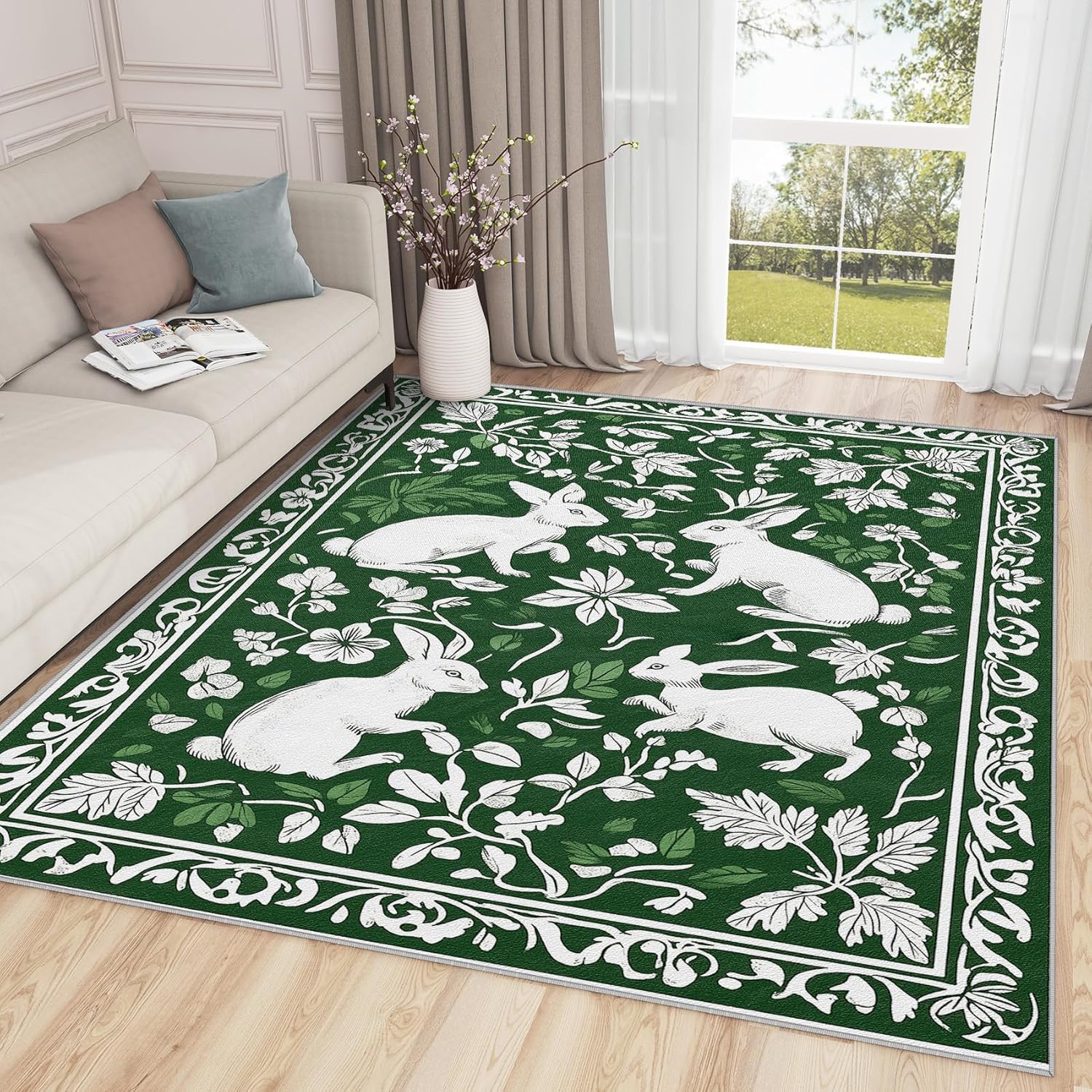 Amazon.com: Aquailis Rabbit Rugs for Bedroom - 5x7 Rug, Cottage Core ...