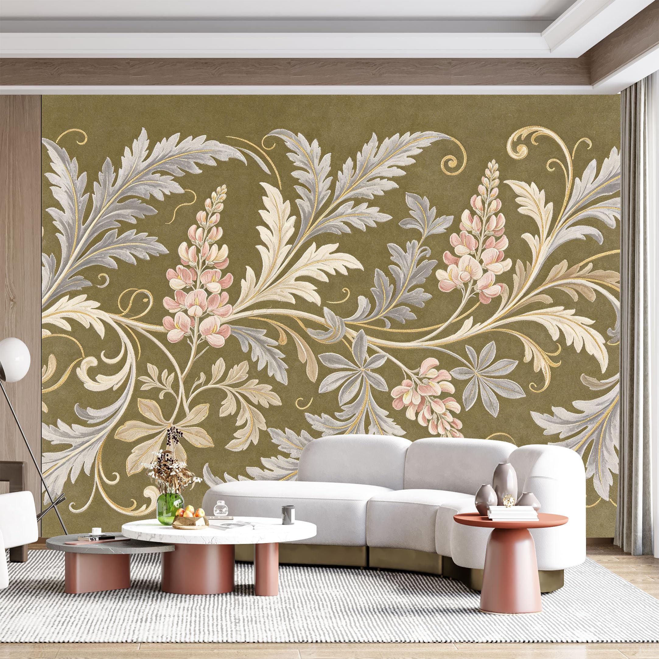 Custom Size Wall Mural Botanical Floral Art Nouveau Watercolor Pastel Pink Blossom SelfAdhesive Wall Fabric Removable for Home Office Decor